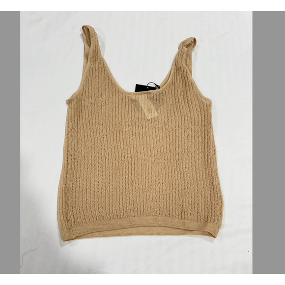 Women's Zara Beige Ribbed Knit Tank Top Size M - Picture 3 of 6